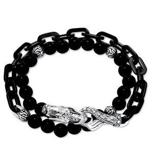 JOHN HARDY MENS LEGENDS NAGA DRAGON DOUBLE WRAP BLACK STEEL BRACELET